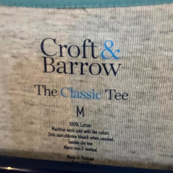 Croft &Barrow, size medium. gray, black, turquoise and white pullover Tee - Picture 3 of 3